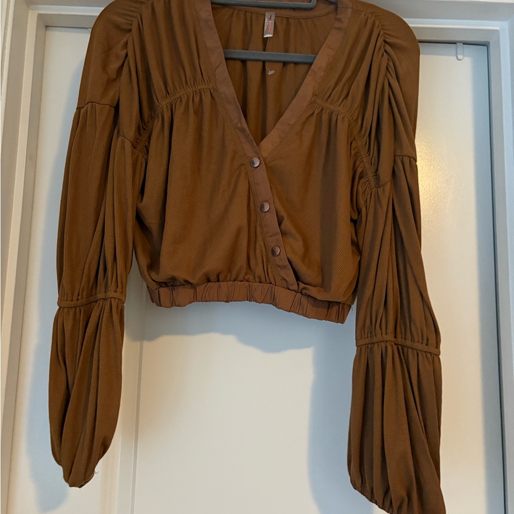 FP Movement by Free People Brown V-Neck Blouse